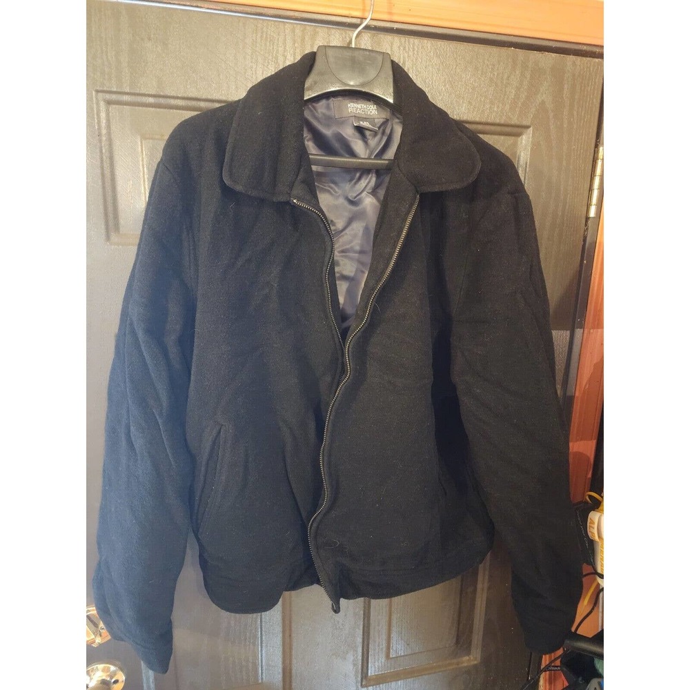 Kenneth Cole Reaction Black Wool Blend Collared Zip Up Jacket Mens Size XL